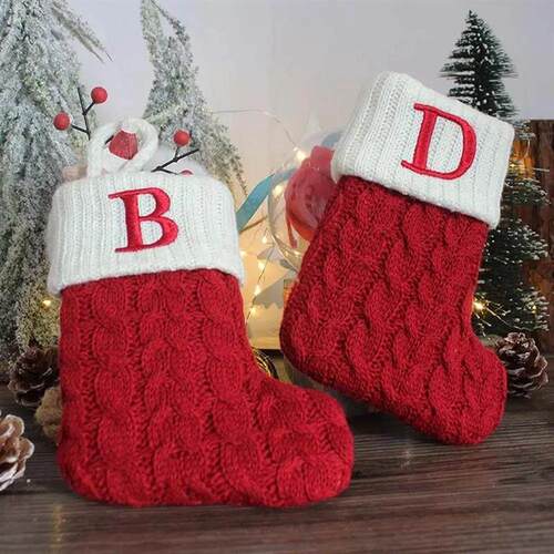 1PC Merry Christmas Socks Red Snowflake Alphabet Letters