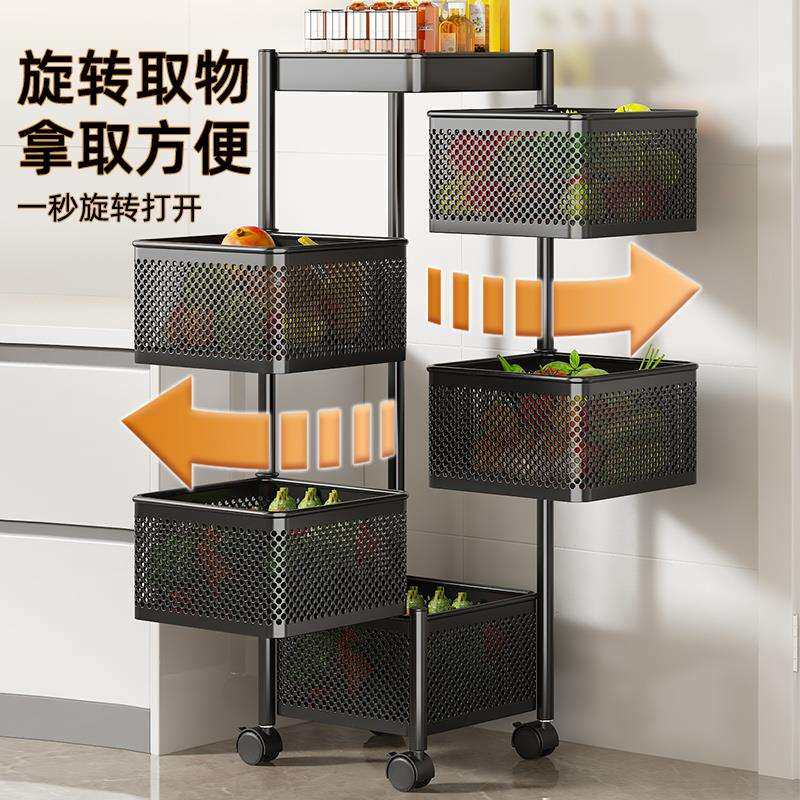 厨房旋转多车功能置物地多层零子食小推带124727轮水果蔬菜落篮收