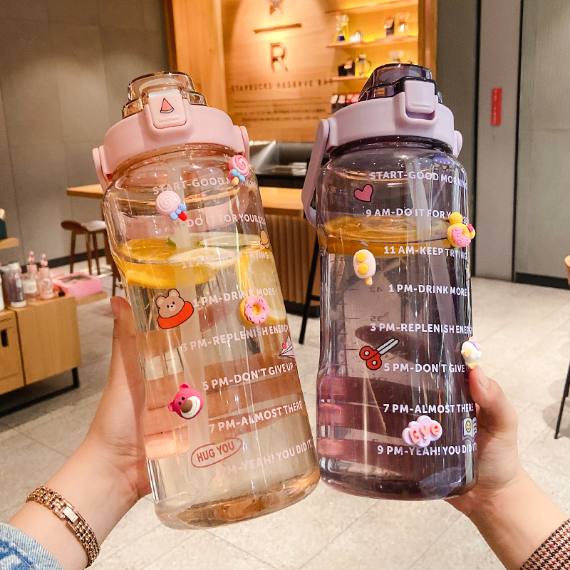 运动水杯大容量耐高温塑料杯子带吸管杯网红健身超大号2L水壶便携
