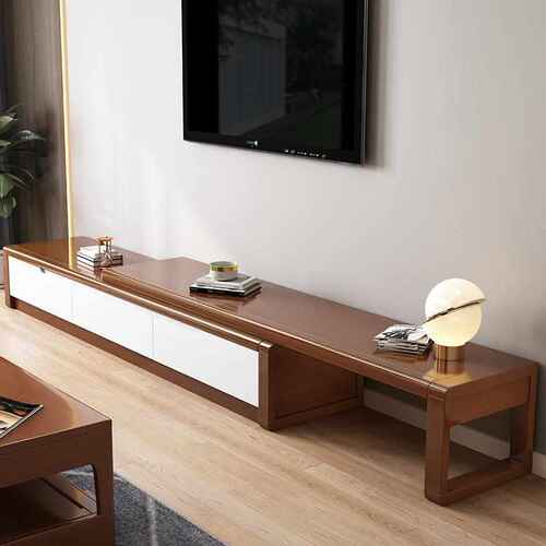 柜现代客厅中式小户型经济型收纳柜中式落地电视柜伸缩新简约实木