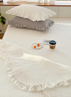全棉水洗棉床盖白色韩版花边夹棉床单全棉加厚绗缝被简约双面床罩
