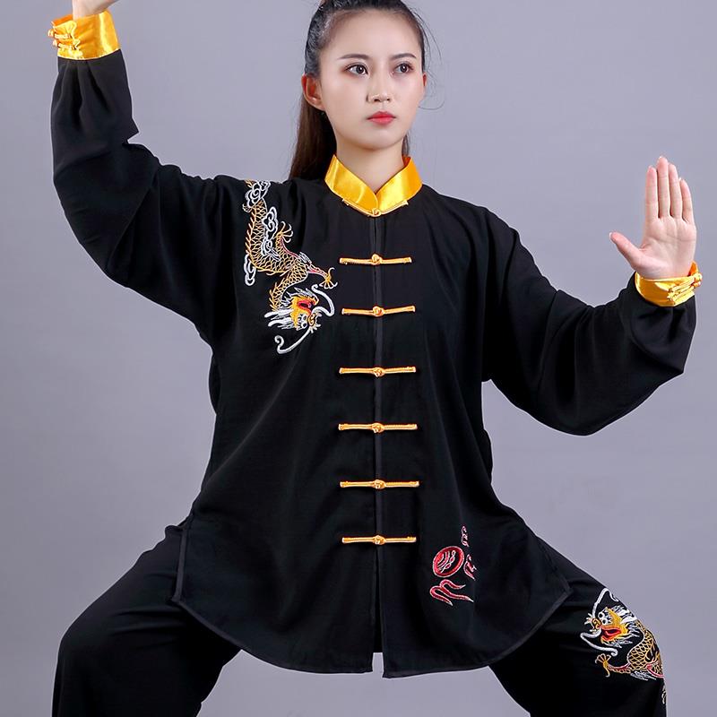 高档武宏极新款服绣花秋款男女晨练团服中老年术春太极拳练功表演