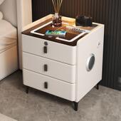 智能多功能实木充电家用床头柜无线轻奢床边柜现代简约卧室指纹锁