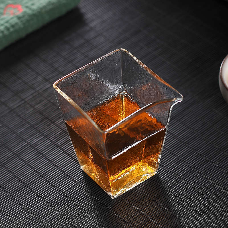 净隐耐热玻璃四方公道杯磨砂日式锤纹分茶器方形功夫茶具配件匀杯
