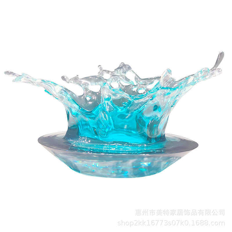 现代简约透明树脂水花雕塑装饰艺术酒店会所大堂门厅创意水滴摆件
