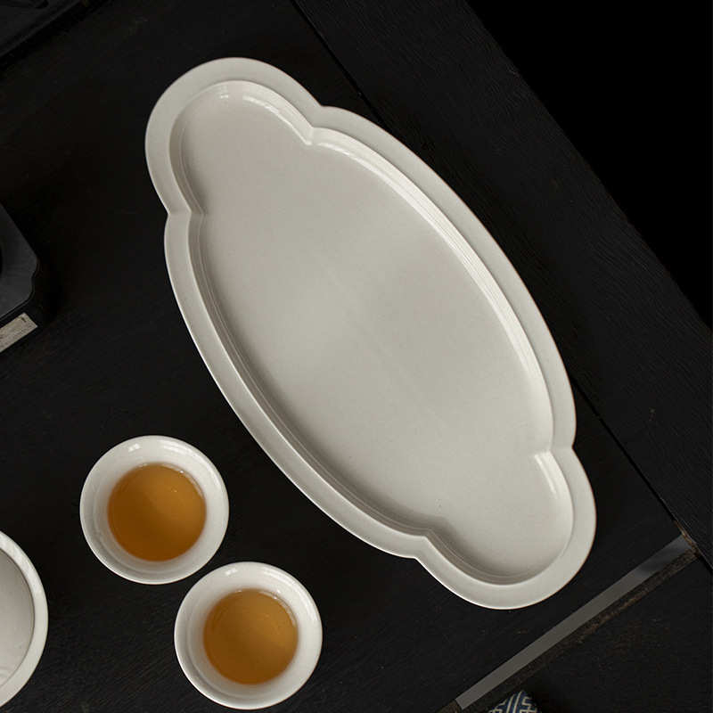 墨己草木灰陶瓷海棠壶承功夫茶具家用茶道配件干泡盘大号陶瓷茶盘