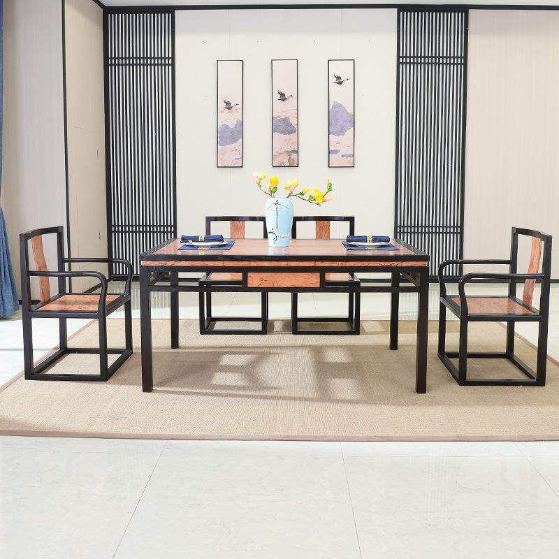 工厂新中式实木餐桌椅组合现代简约家用小户型餐桌酒店饭桌长方形