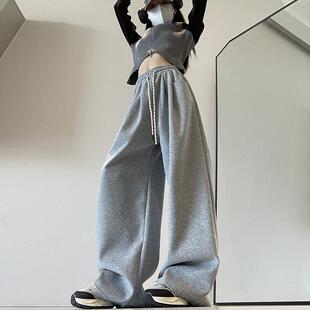 弯刀运动垂感拖地休闲裤 慵懒阔腿裤 高腰宽松卫裤 2025新款 女春秋季