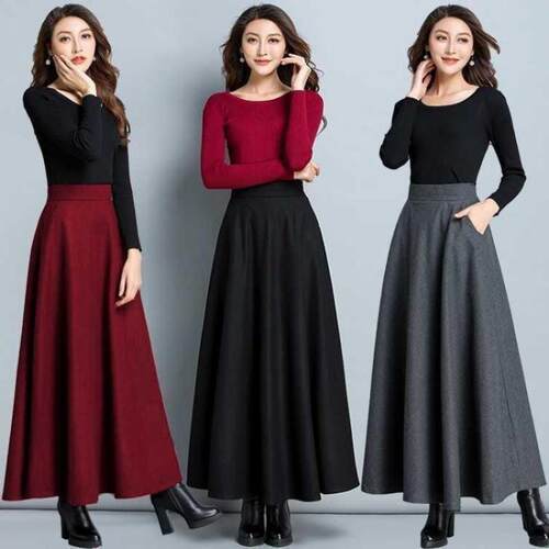 Woolen midi skirt, large swing skirt, high waist, medium