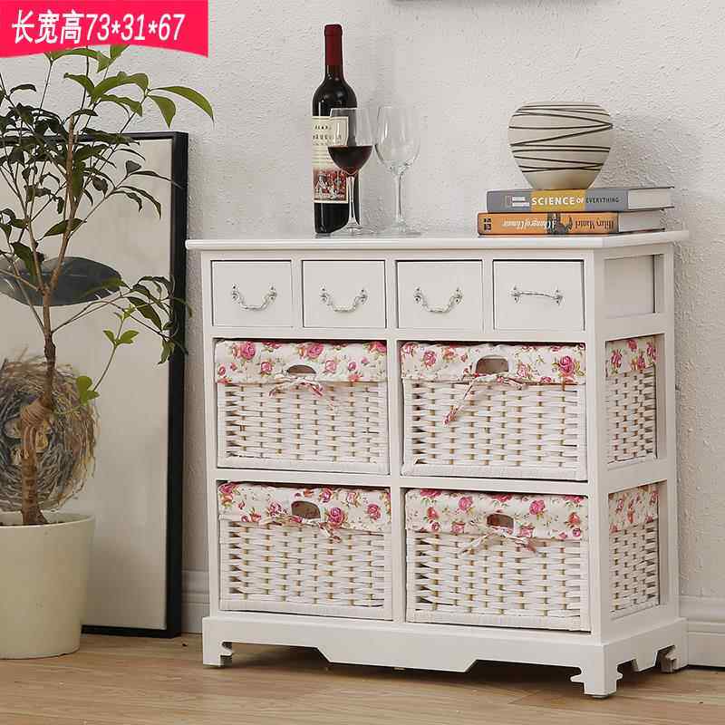 韩式简易实木床头柜轻奢窄电视柜田园餐柜藤编储物儿童卧室收纳