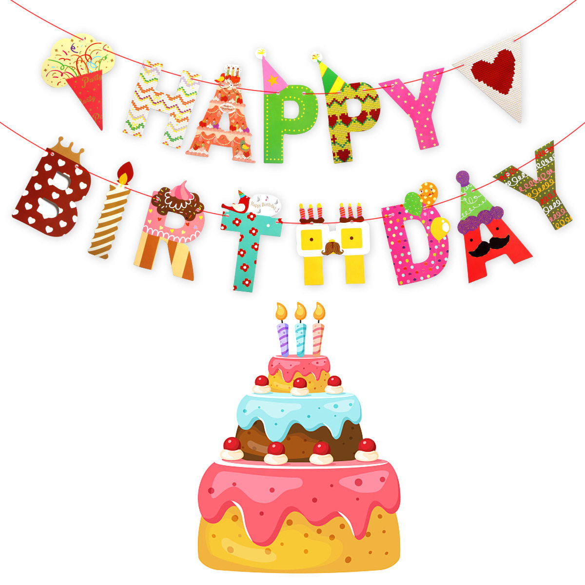 蛋糕生日生日儿童派对装饰锦旗