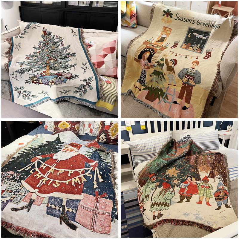 Merry Christmas圣诞树装饰毯毛毯圣诞节布置休闲毯沙发巾挂毯子