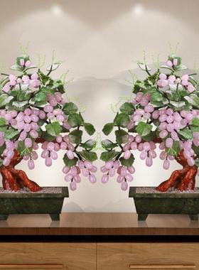 高档天玉石雕刻葡然新萄树客厅家居饰品卧室书式房玄关玉器中法式