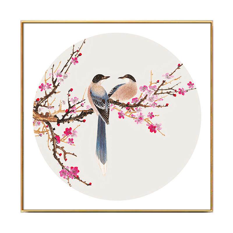 梅花装饰画 喜上眉梢挂画 喜鹊报喜图新中式国风餐厅高档壁画登梅
