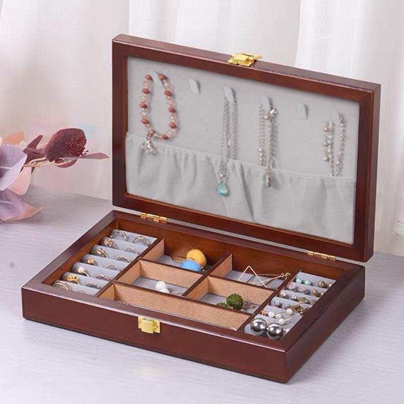 高档带锁实木首饰盒木质首饰收纳盒高宝箱致精简约饰品珠盒档耳钉