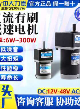 微型直流有刷电机6W-300W齿轮减速电机12V24V48V直流调速电机