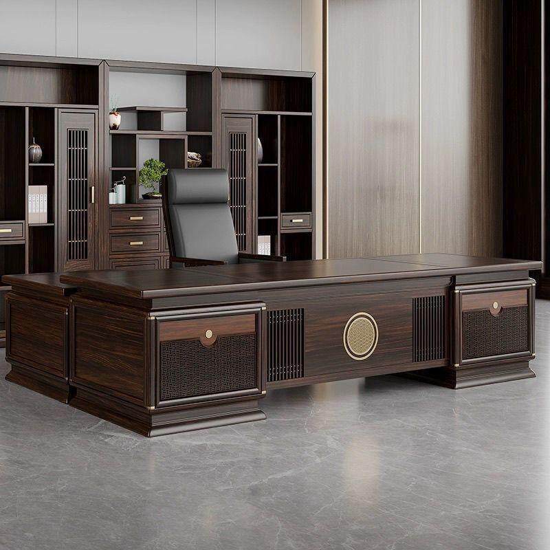 新中式老板桌大班台实木总裁办公桌简约主管桌办公书柜组合