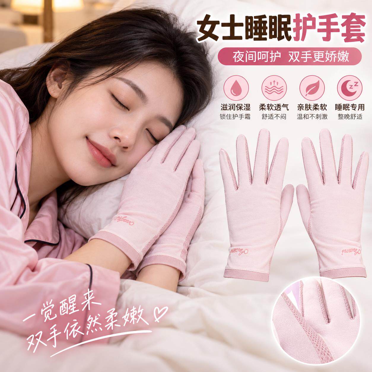 女士睡眠护手手套晚上睡觉戴的手膜孕妇产妇月子可戴夜间专用透气