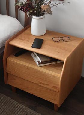 北美樱桃木黑胡桃北欧风ins简约现代纯实木床头柜卧室床边小柜子