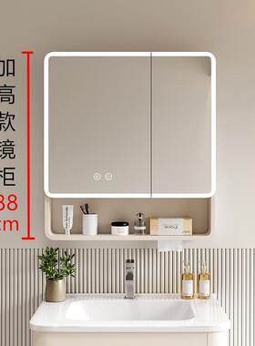 太空铝加高圆弧浴室镜柜化妆室挂墙式智能带灯带美妆收纳层架收纳