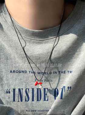 xl466晚睡的桔吊梗「红果苹乐园」可爱滴爱心苹果项炼红色少釉女