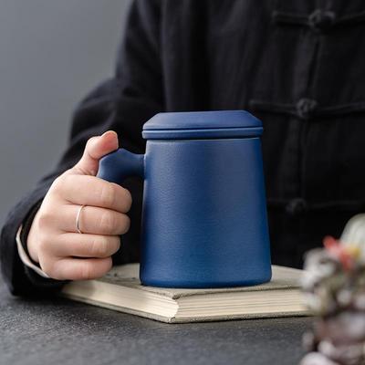 办公室马克杯带盖过滤茶水分离泡茶杯子喝水大容量男女陶瓷杯定制