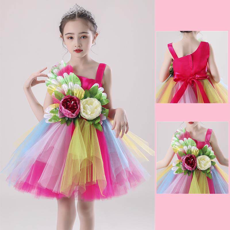 儿童演出服公主裙蓬蓬纱裙花朵裙女童幼儿园小学生舞蹈合唱服新款