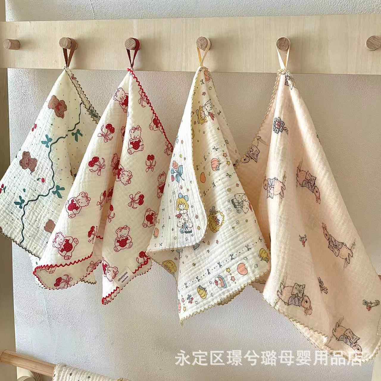 韩风小碎花四层棉纱洗脸巾长方巾小手帕餐垫拍嗝巾枕巾