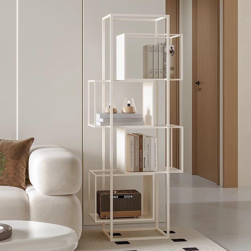 现代简约创意立式书架落地置物架客厅奶油风铁艺展示架书房收纳架