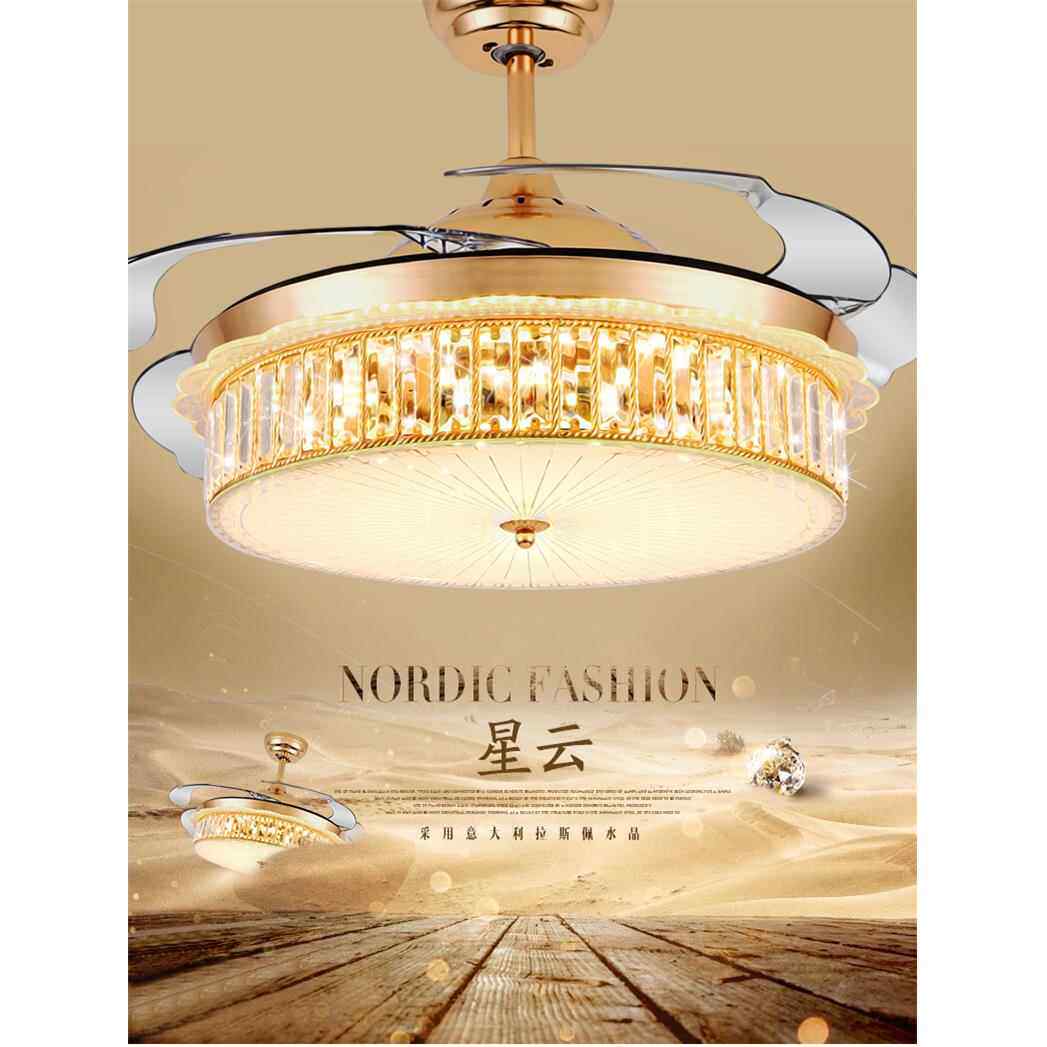风扇灯吊扇灯客厅餐厅隐形电扇灯简约带灯吊扇欧式家用风扇吊灯
