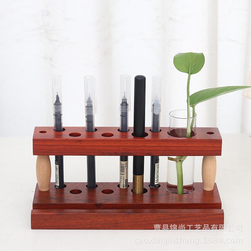 办公木制笔筒收纳盒斜插式多功能钢笔架实木高颜值笔筒展示架摆件