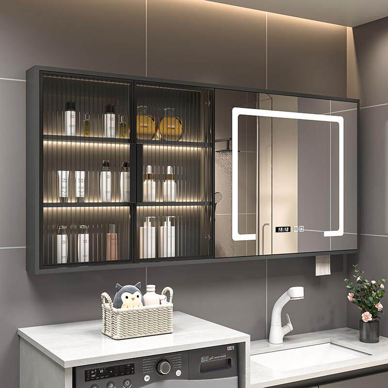 实木浴室智能镜柜单独挂墙式化妆室收纳镜子镜箱厕所化妆镜门在右