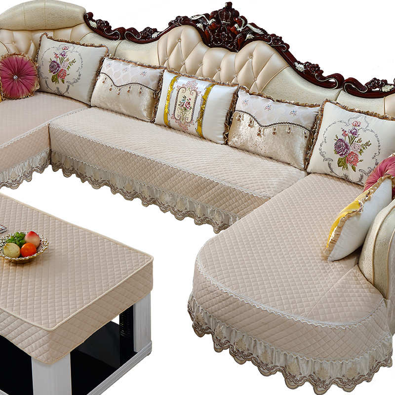 欧式沙发垫全包套罩  U型简欧布艺沙发毛绒坐垫套 防滑保护罩包邮