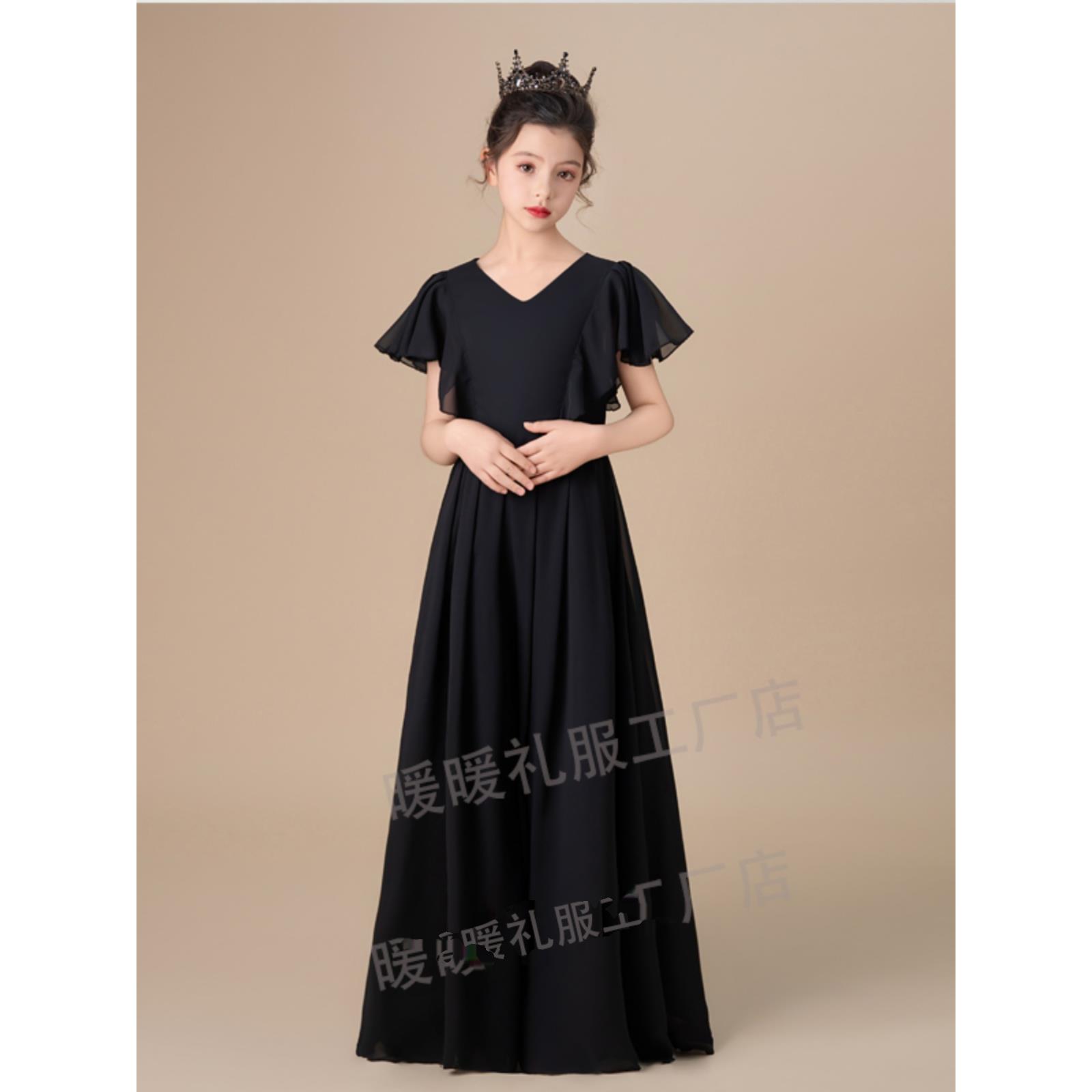 新款顺丰发黑色女童礼服钢琴演出服裙公主小提琴演服奏管团乐表演