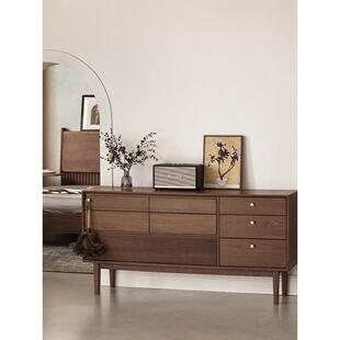 智武家具北美黑胡桃八抽屉柜斯堪 纳维亚原木八抽屉柜卧室实木储