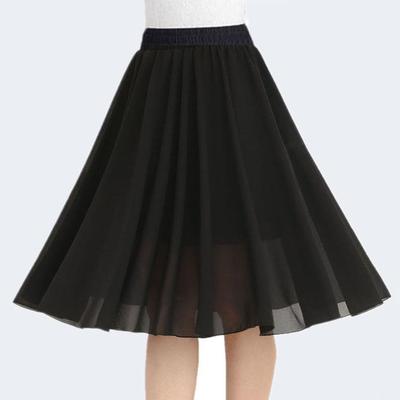 夏季雪纺半身裙高腰大摆长裙中长款显瘦纱裙过膝百褶女中裙