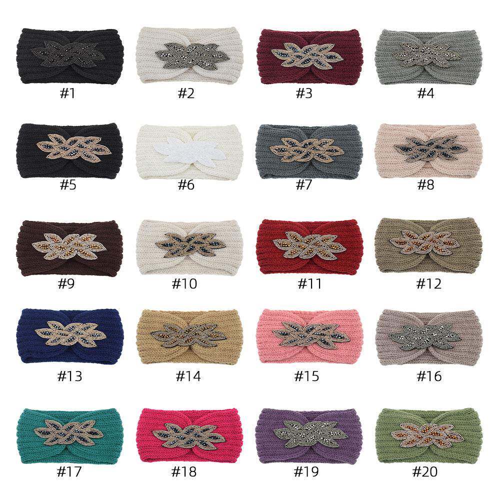 直销新款跨境镶钻串珠针织发带保暖护耳头带欧美束发带瑜伽毛线洗