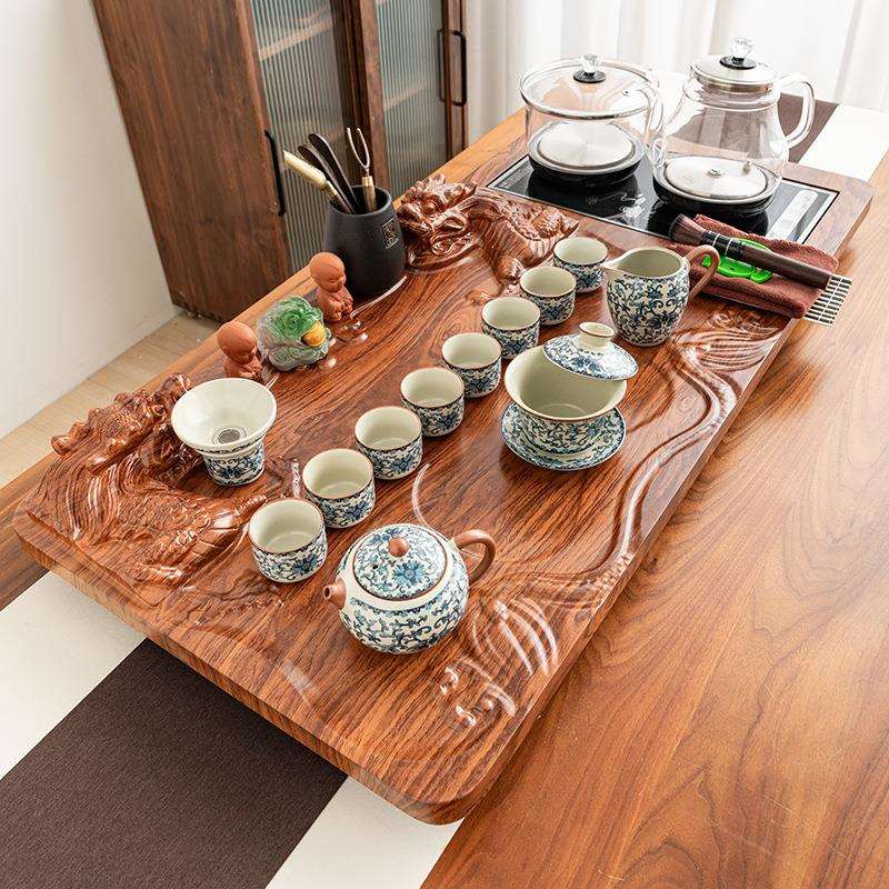 汝窑茶具套装家用陶瓷整套大茶盘茶台一体电陶炉功夫全自动烧水壶