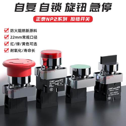 正泰NP2-BA31自覆位平扭常开 22mm 带灯自锁式BD21/33旋转按钮开