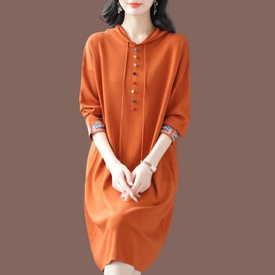 胖mm加大码桑蚕丝T恤连衣裙女中长款宽松时尚连帽针织冰丝遮肚子