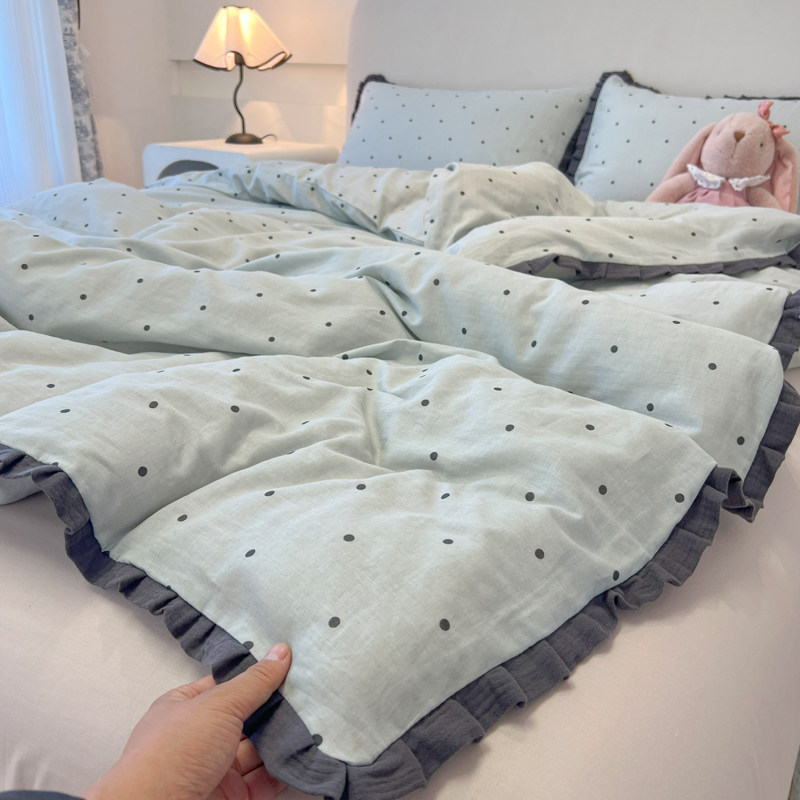 A类母婴水洗棉床上四件套少女心皱皱纱花边床单被套宿舍被罩三件,床上用品,床品套件/四件套/多件套,淘宝优惠券,粉丝福利购,淘宝优惠卷