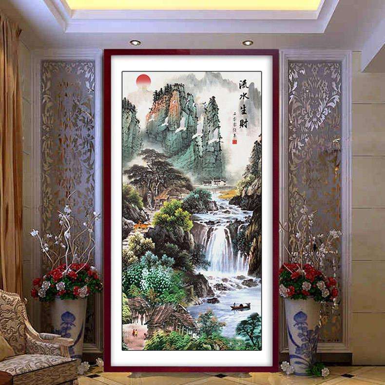 蒙娜丽莎十字绣2024新款线绣客厅竖版玄关大幅大气山水画风景满绣