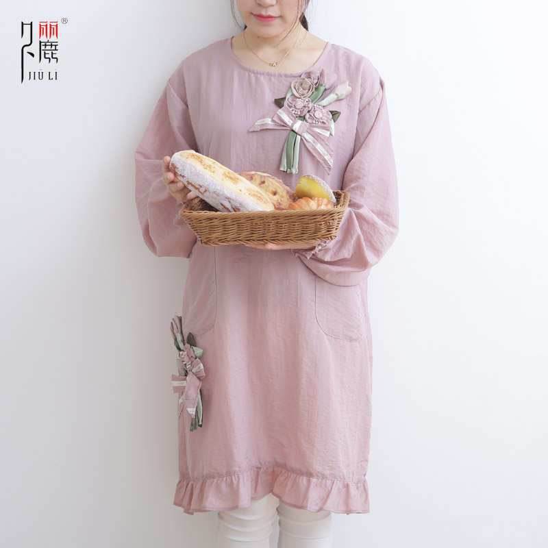 明星姜妍同款防水袖防水反穿衣透气轻薄花艺围裙时尚做饭衣罩衣