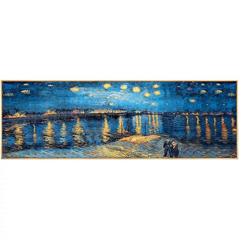 纯手绘梵高星空罗纳河系列厚油抽象挂画房间床头画装饰画星空艺术