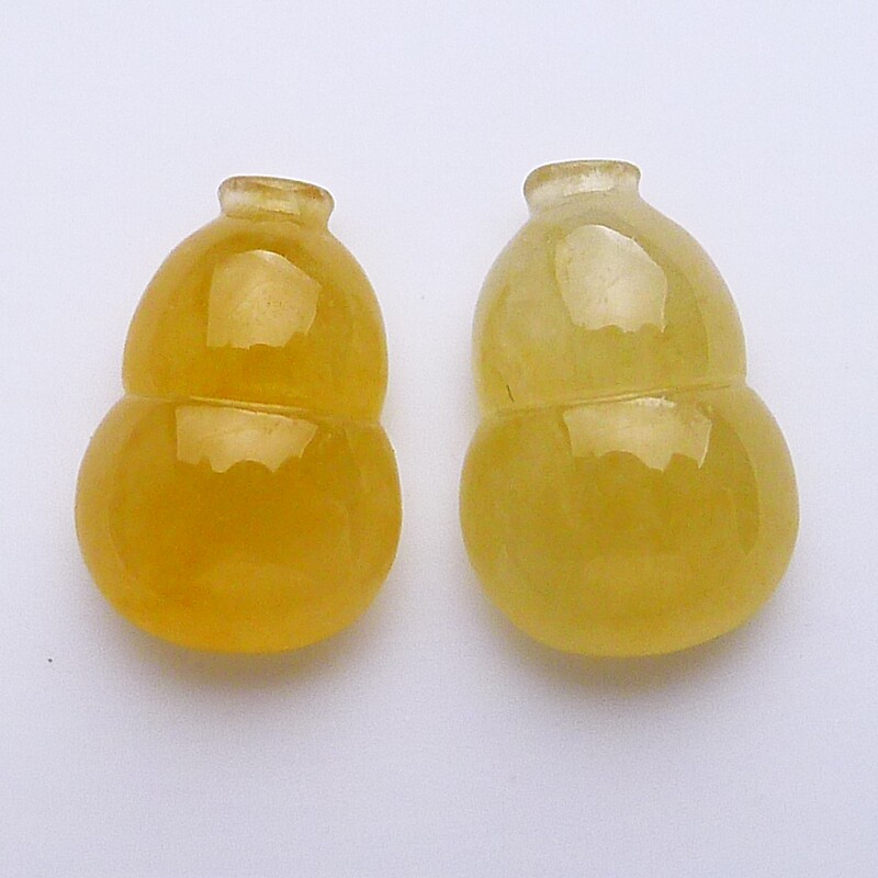 冰种黄翡翠蛋面缅甸正品天然老坑戒面葫芦镶嵌件耳钉料一对1.08g