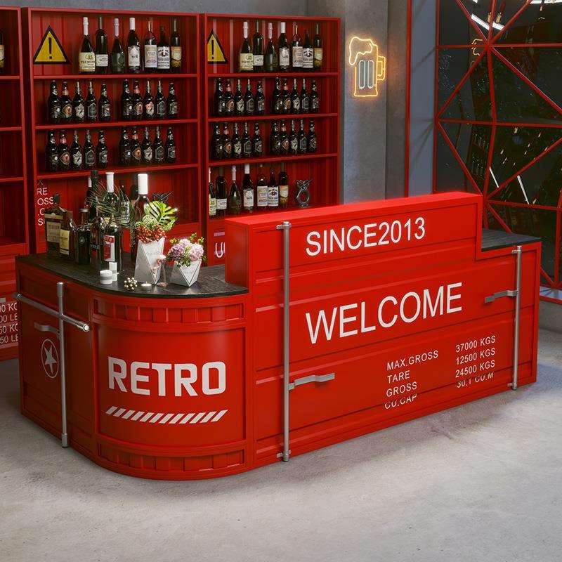 吧台收银台酒吧奶茶店工集装箱创意烧烤店健身房复古接待前台