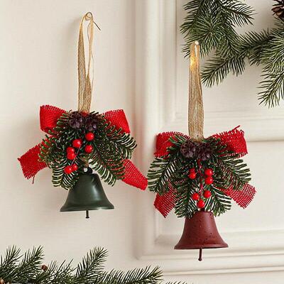 Christmas Bell Pinecone Ornaments, Festive Bow Decor Gift