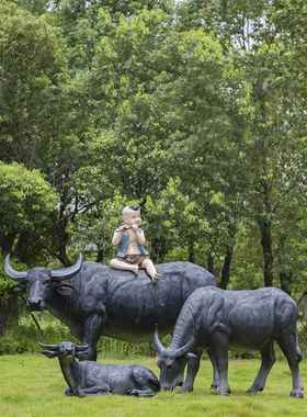 户外景观仿真水牛玻璃钢雕塑动物模型小区公园林草坪大型装饰摆件