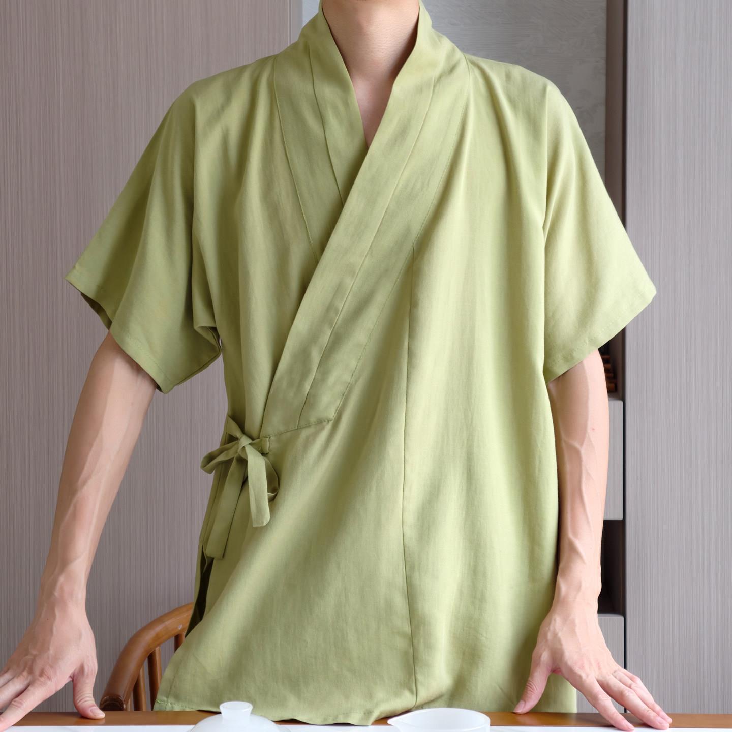天丝亚麻汉服短袖交领右衽上衣男夏装明制横卧领夏季日常男女同款图片