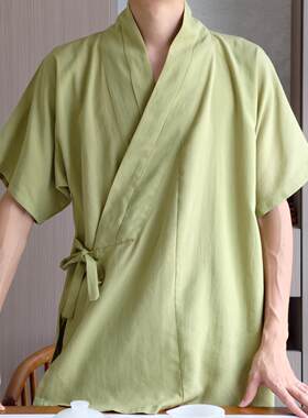 天丝亚麻汉服短袖交领右衽上衣男夏装明制横卧领夏季日常男女同款